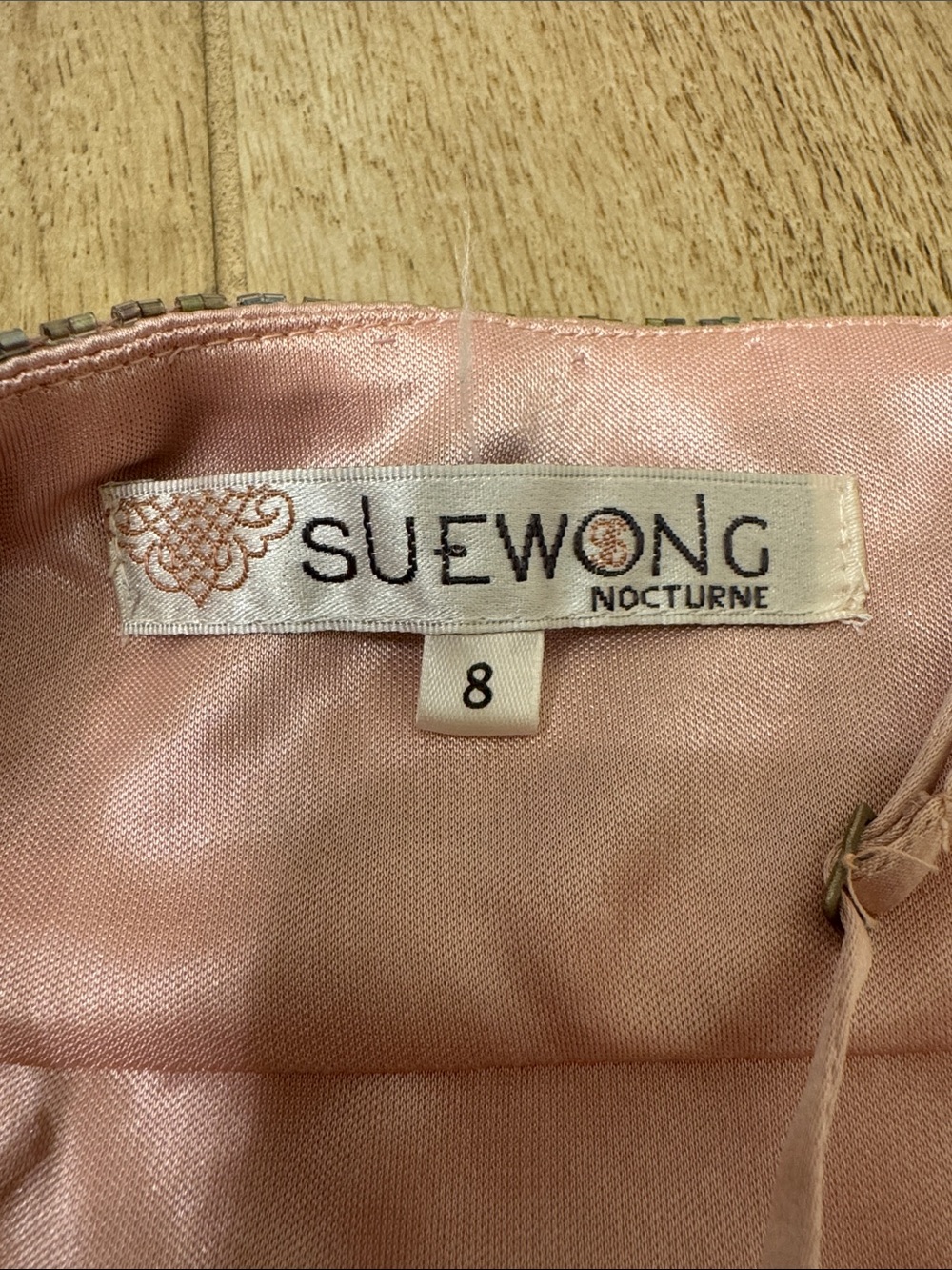 Sue Wong Peach and Mauve Beaded Tiered Chiffon Cocktail Dress - Picture 4 of 11